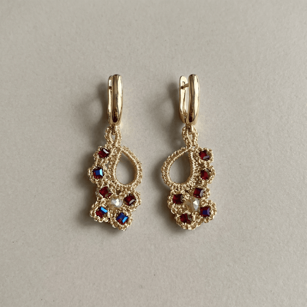 Серьги фриволите «Золотой гранат» - Product shots