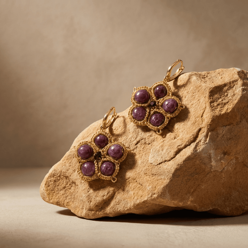 Серьги фриволите ручной работы с натуральными камнями - Product shots