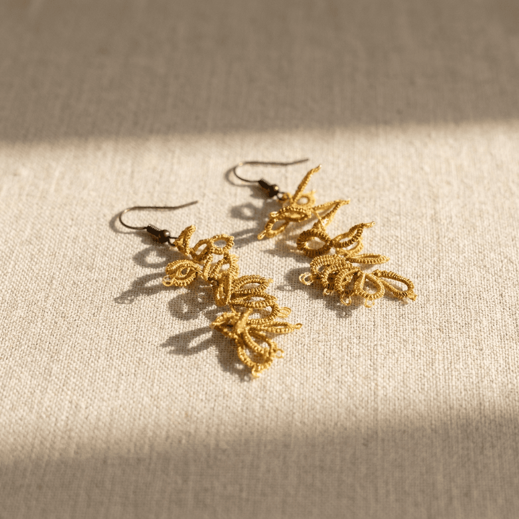 Серьги фриволите Золотые Листья - Product shots