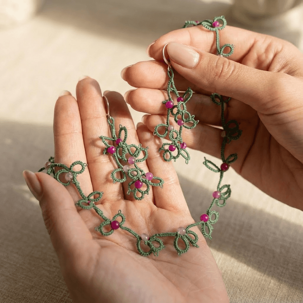 Набор  - Botanical green lace and magenta jewelry