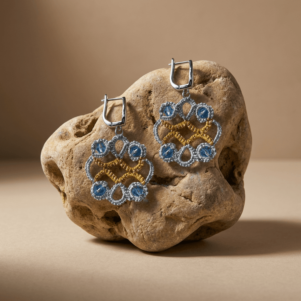 Серьги фриволите ручной работы с кристаллами - Product shots