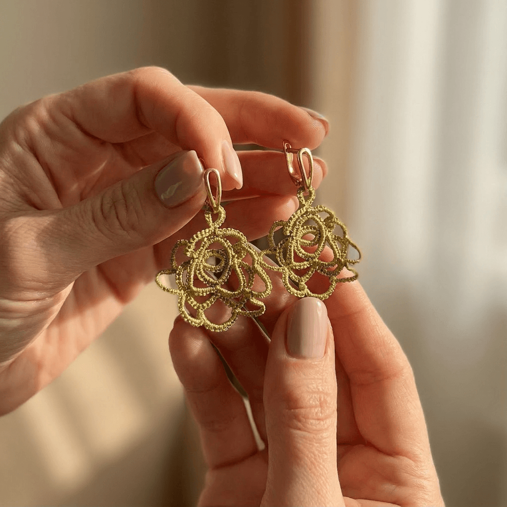 Серьги фриволите Золотая Роза - Product shots