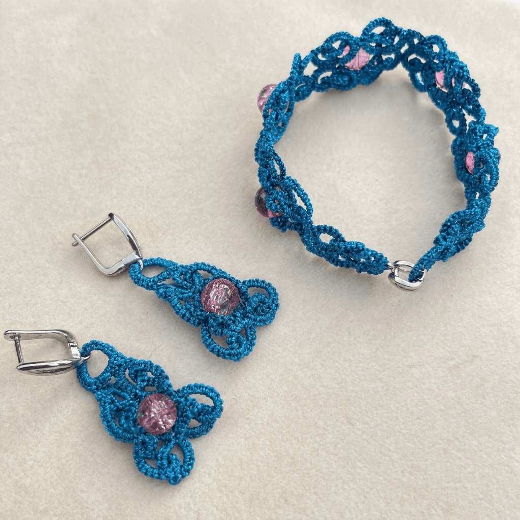 Комплект браслет и серьги фриволите «Бирюзовая нежность» - Product shots