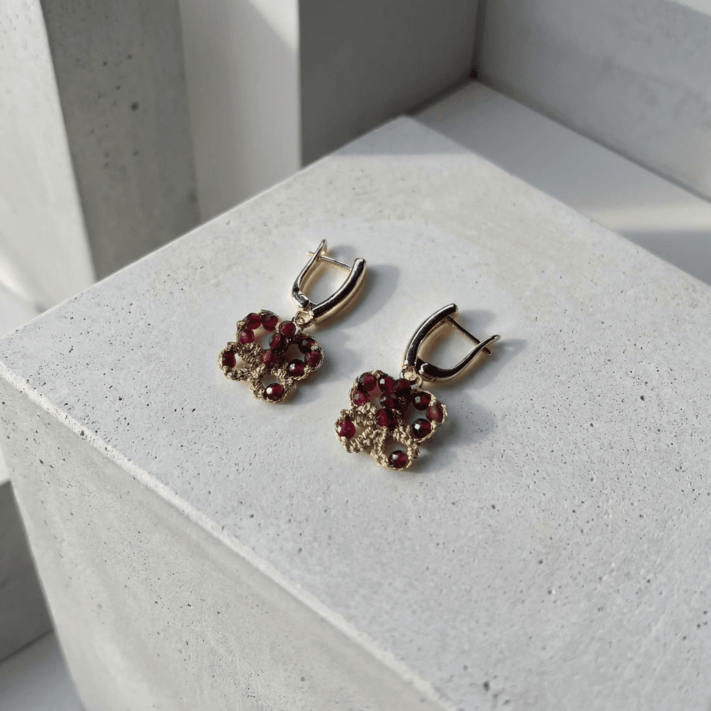 Серьги фриволите Бордо-гранат - Product shots