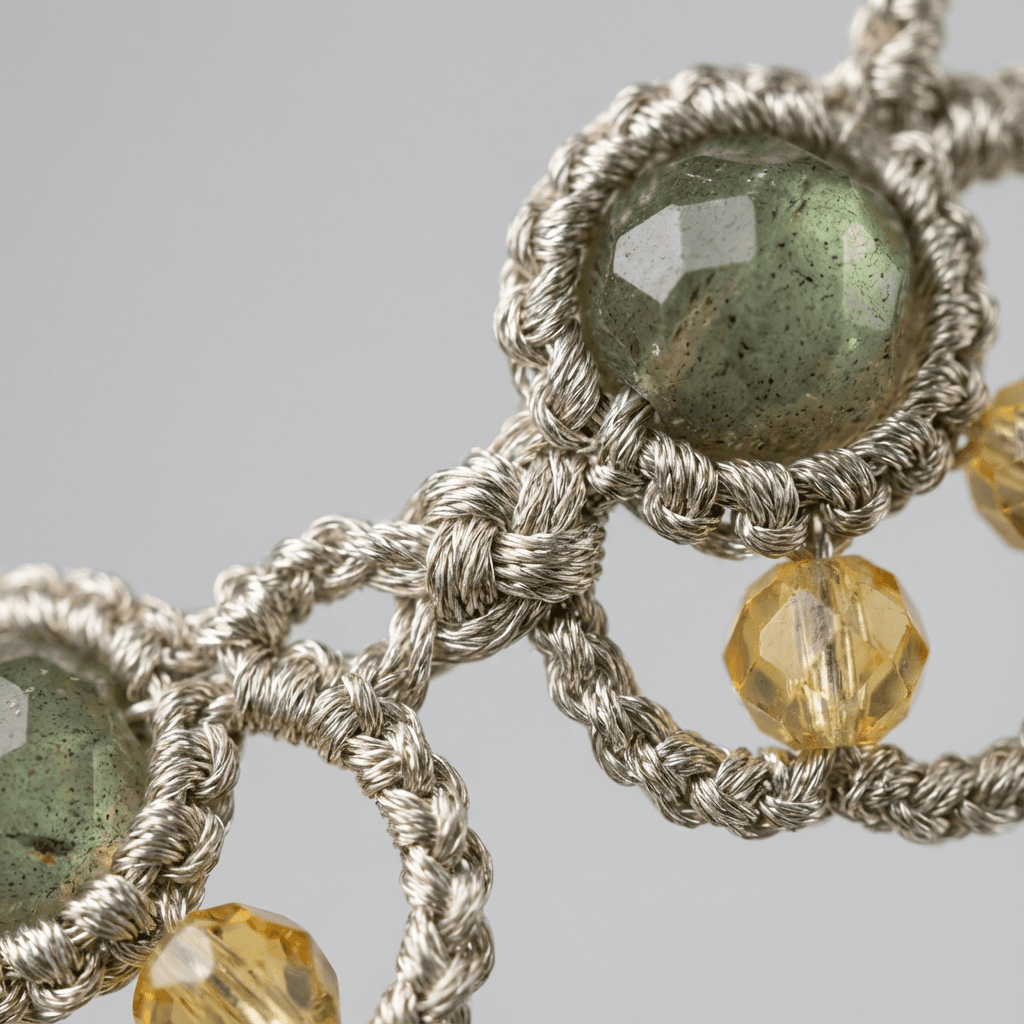 Комплект украшений: колье и серьги фриволите анкарс - Golden lace floral jewelry set