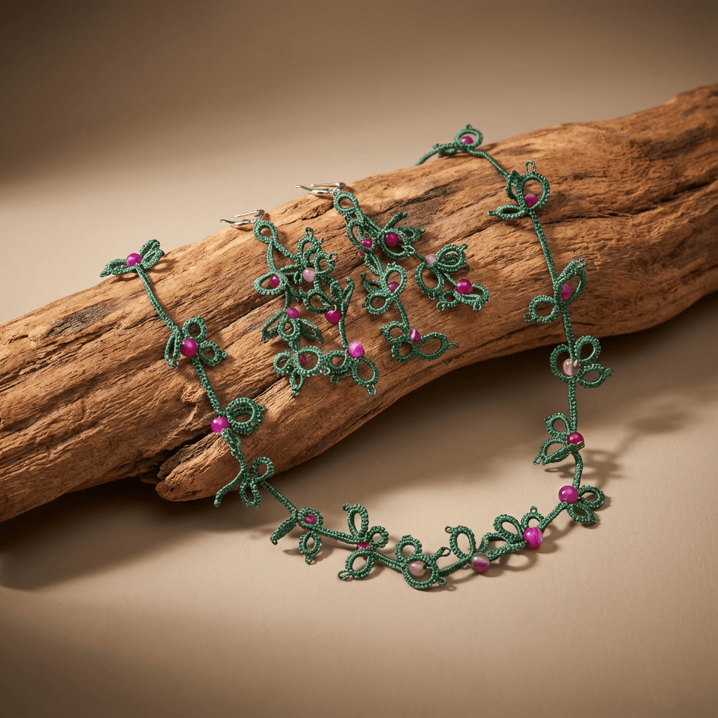 Набор  - Botanical green lace and magenta jewelry