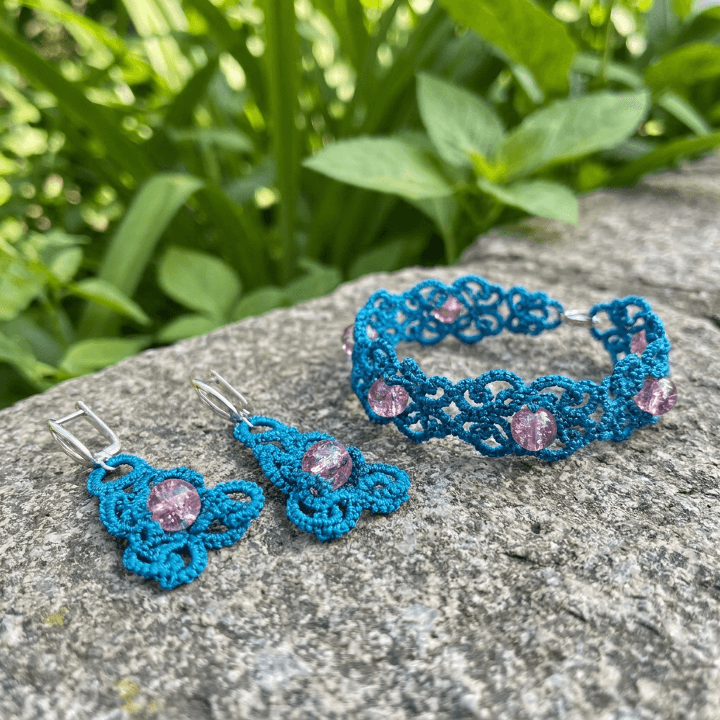 Комплект браслет и серьги фриволите «Бирюзовая нежность» - Product shots