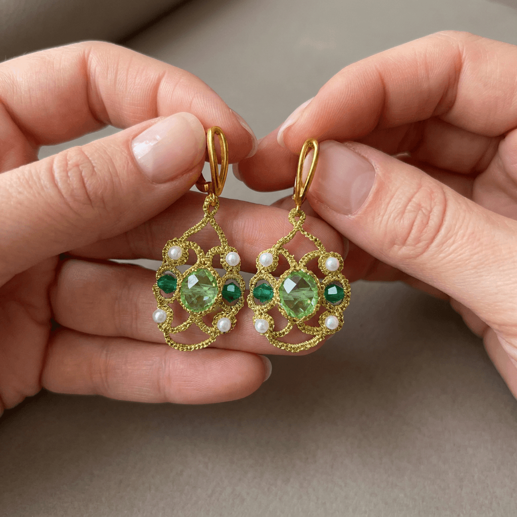 Серьги фриволите Изумрудное кружево - Product shots