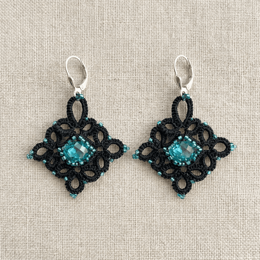 Серьги фриволите ручной работы ажурные черные - Product shots