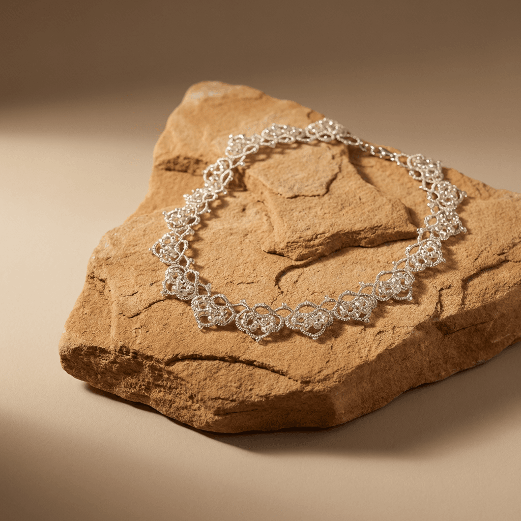 Кружевное колье в технике фриволите с бисером - Product shots