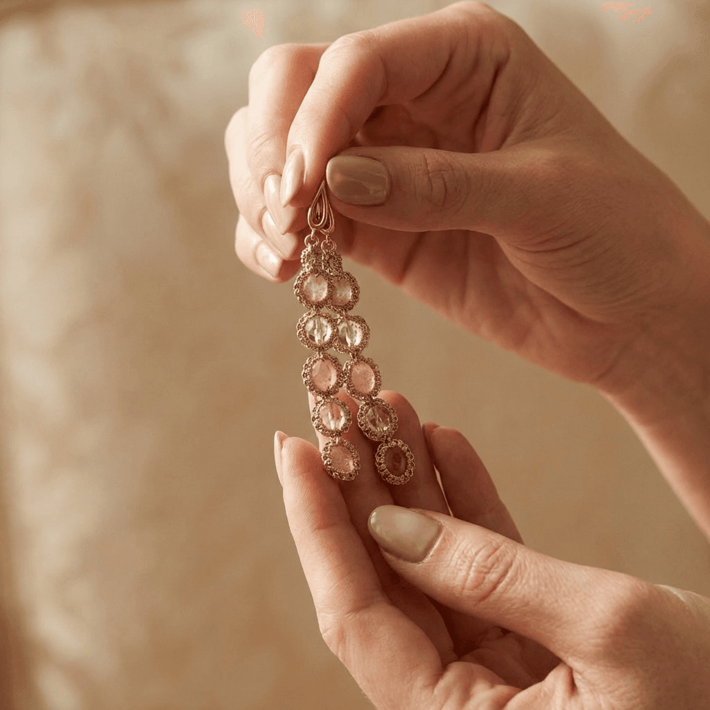 Длинные серьги фриволите с розовым кварцем - Product shots