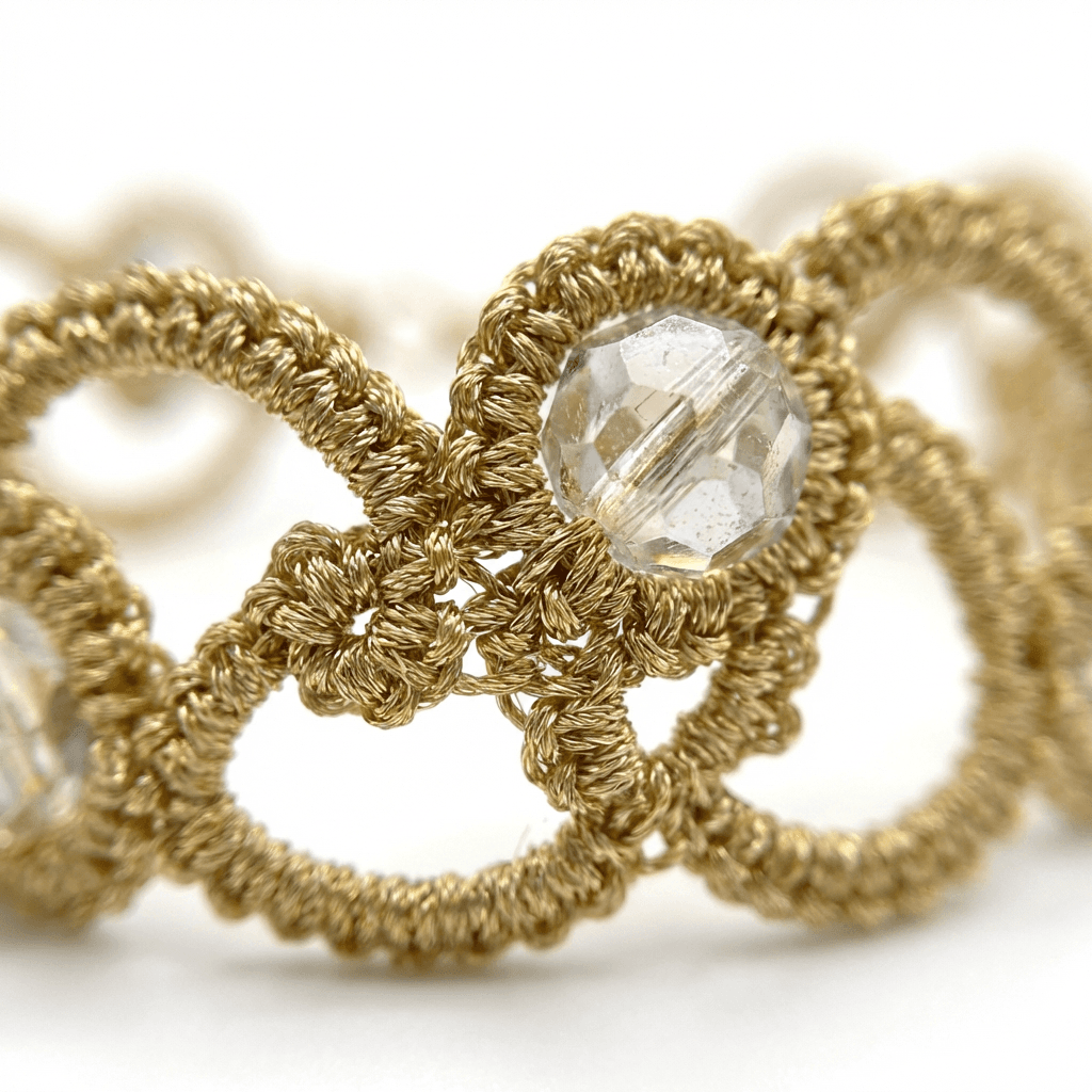 Золотистый браслет в технике анкарс с кристаллами - Product shots