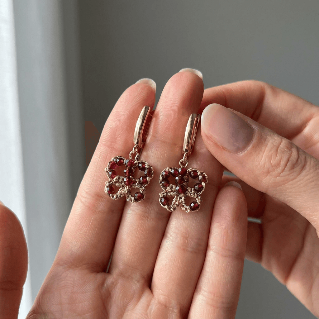 Серьги фриволите Бордо-гранат - Product shots