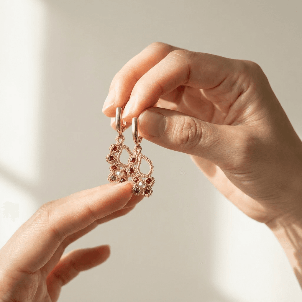 Серьги фриволите «Золотой гранат» - Product shots