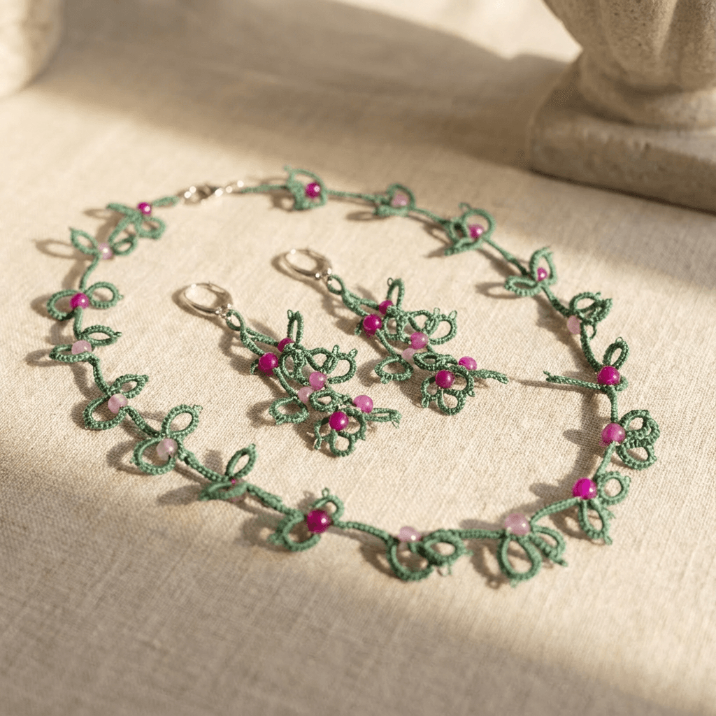 Набор  - Botanical green lace and magenta jewelry