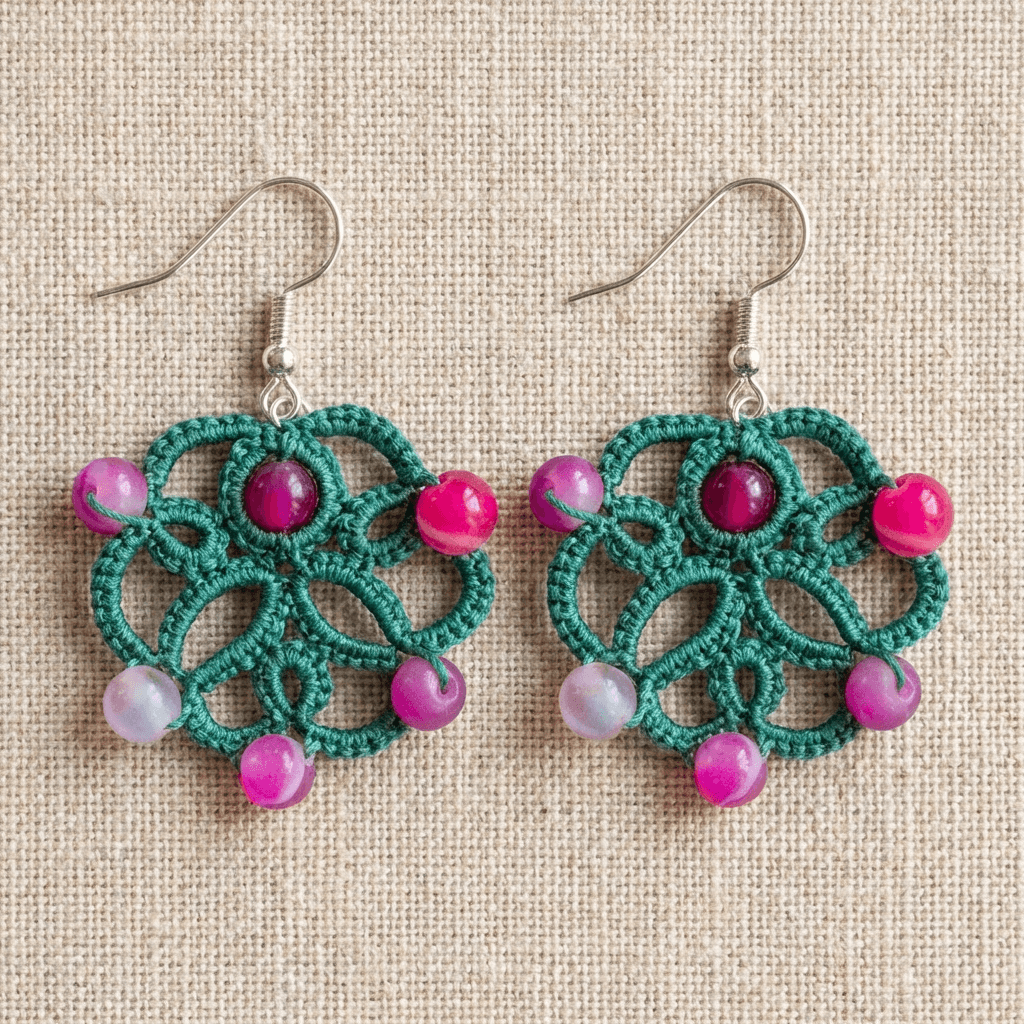 Ажурные серьги фриволите с натуральным агатом - Product shots