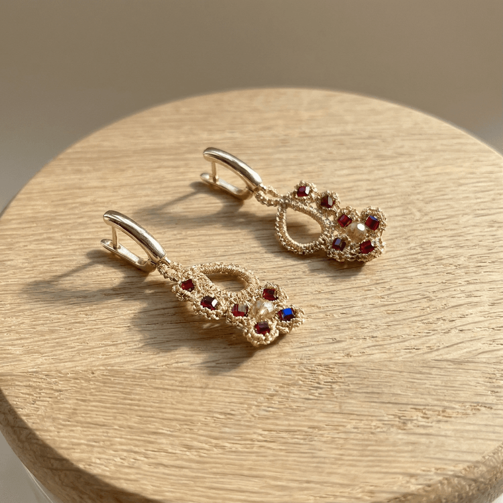 Серьги фриволите «Золотой гранат» - Product shots