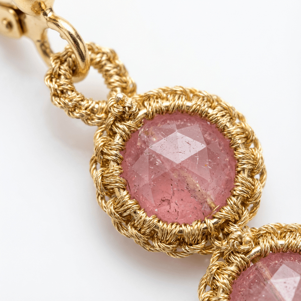 Длинные серьги фриволите с розовым кварцем - Product shots