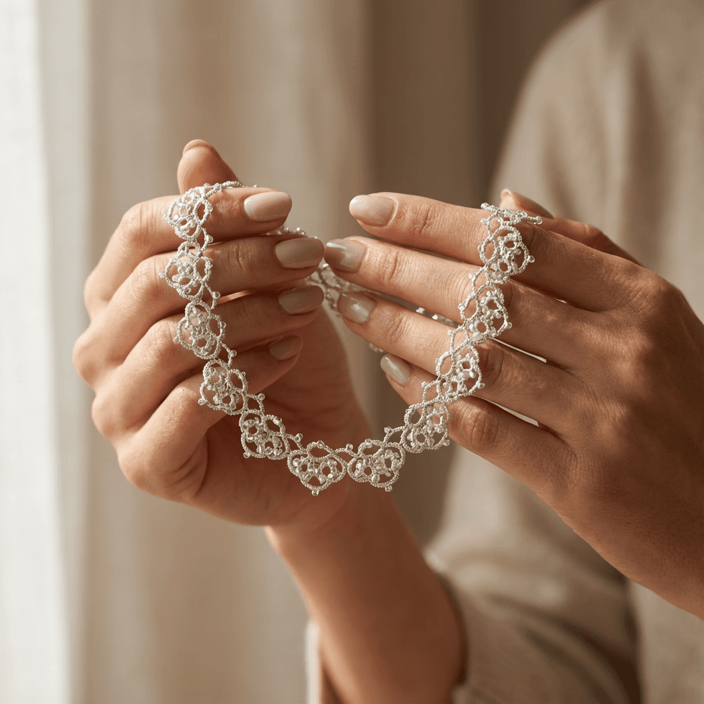 Ажурное колье чокер в технике фриволите - Product shots