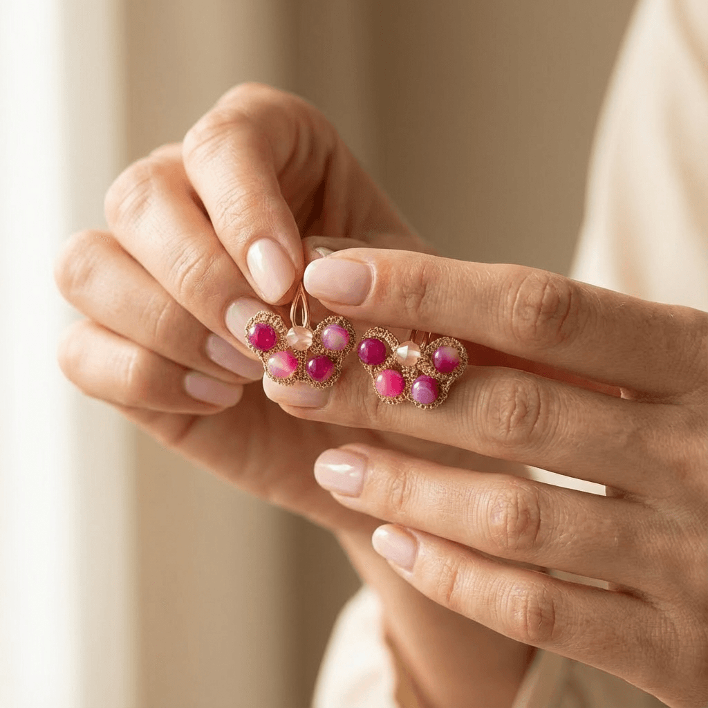 Серьги-бабочки ручной работы в технике анкарс - Magenta butterfly metallic lace earrings